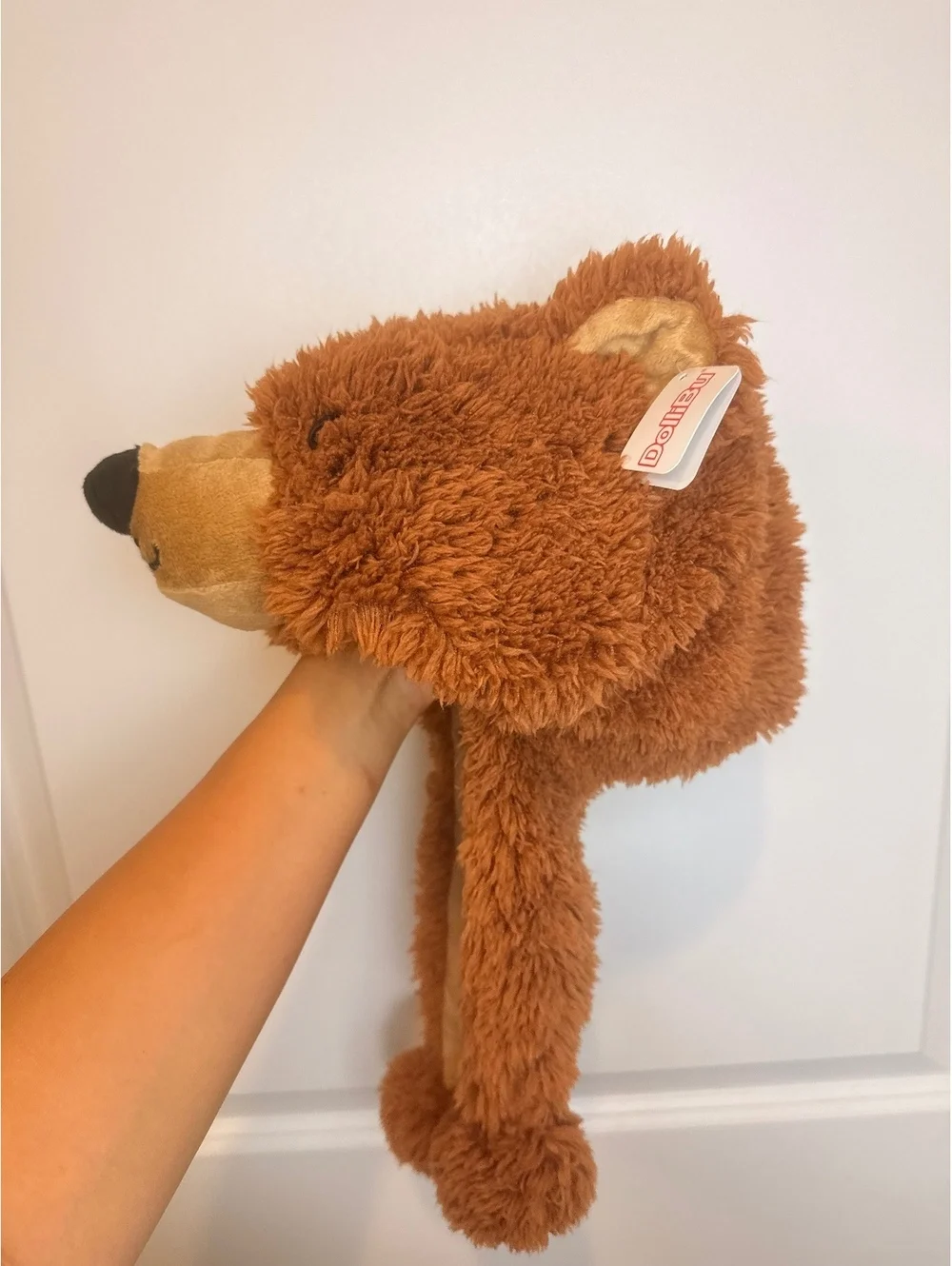 DolliBu Plush Grizzly Bear Hat Teddy Bear Ear Flap Beanie Halloween One Size